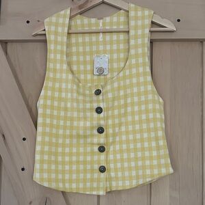 Free People Yellow Gingham Knit Top
